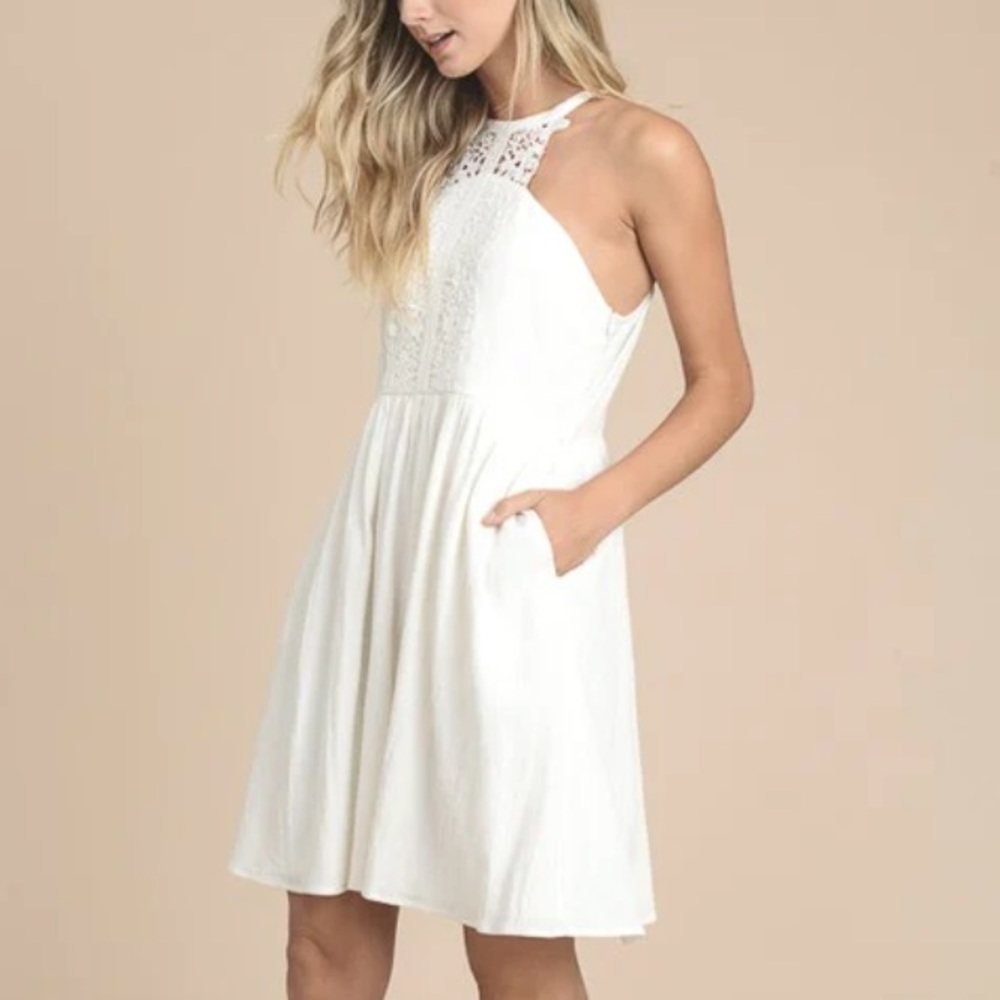 White Lace Victorian Boho Pocket Dress